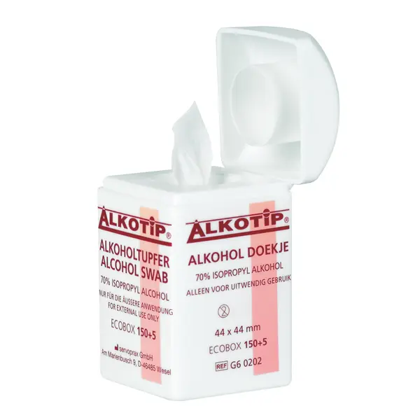 Alkotip Alkoholtupfer in der Dispenserdose, 44x44 mm 150+5 Stück
