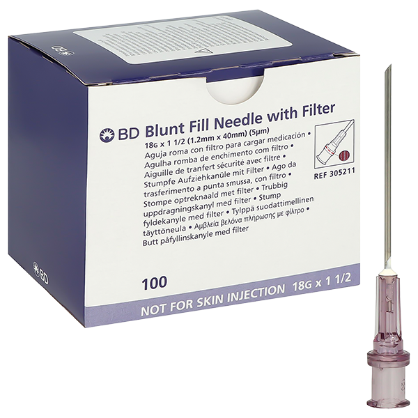 BD Blunt Fill Aufziehkanülen 18G, 40 mm, flieder, 5 µm Filter flieder 100 Stück