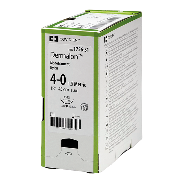 Dermalon Nahtmaterial 4/0, 0,45 m, blau, monofil 36 Stück
