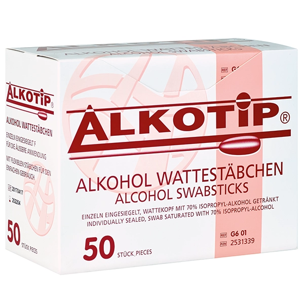 Alkotip Alkohol Wattestäbchen, großer Kopf, Ø10x100 mm 50 Stück